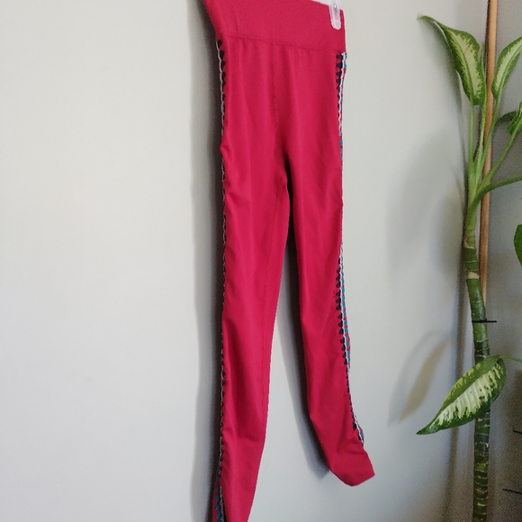 Carbon38 Womens XS Red Crochet Side Seam High Waisted Leggings - Picture 5 of 11